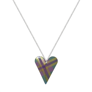 Picture of Green Tartan Medium Slim Heart Necklace